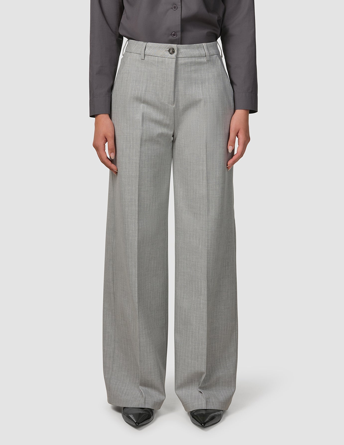 Essential Pants Wide Light Grey Pinstriped